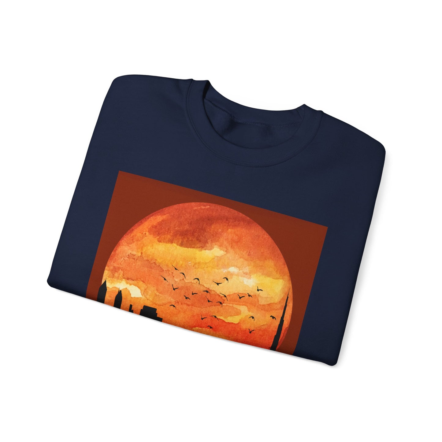 Sunset Cityscape Crewneck Sweatshirt, Unisex Pullover, Cozy Sweatshirt for Fall, Artistic Gift, Casual Wear, Fashion Sweater
