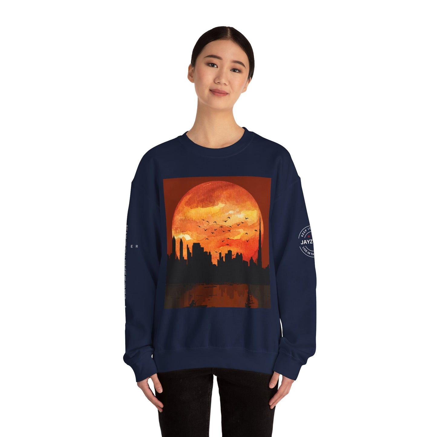 Sunset Cityscape Crewneck Sweatshirt, Unisex Pullover, Cozy Sweatshirt for Fall, Artistic Gift, Casual Wear, Fashion Sweater