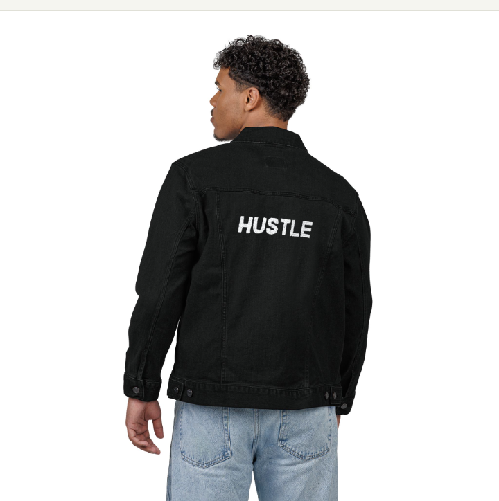 Trendy Embroidered Denim Jacket for Hustlers, Stylish Black Jacket, Unisex Fashion, Casual Outfit, Gift for Him/Her, Everyday Wear