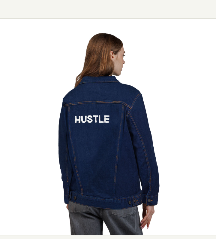Trendy Embroidered Denim Jacket for Hustlers, Stylish Black Jacket, Unisex Fashion, Casual Outfit, Gift for Him/Her, Everyday Wear
