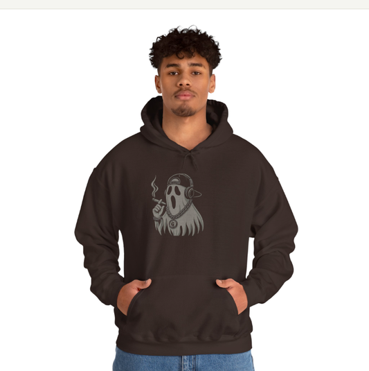 Ghostly Peace Hoodie - Unisex Heavy Blend™ Sweatshirt, Cozy Fall Attire, Halloween Gift, Streetwear Style, Casual Comfort