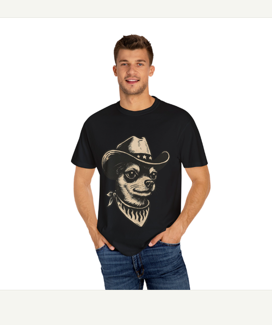 Cowboy Dog T-Shirt - Unisex Garment-Dyed Tee, Cute Pet Apparel, Animal Lover Gift, Casual Wear, Birthday, Holiday